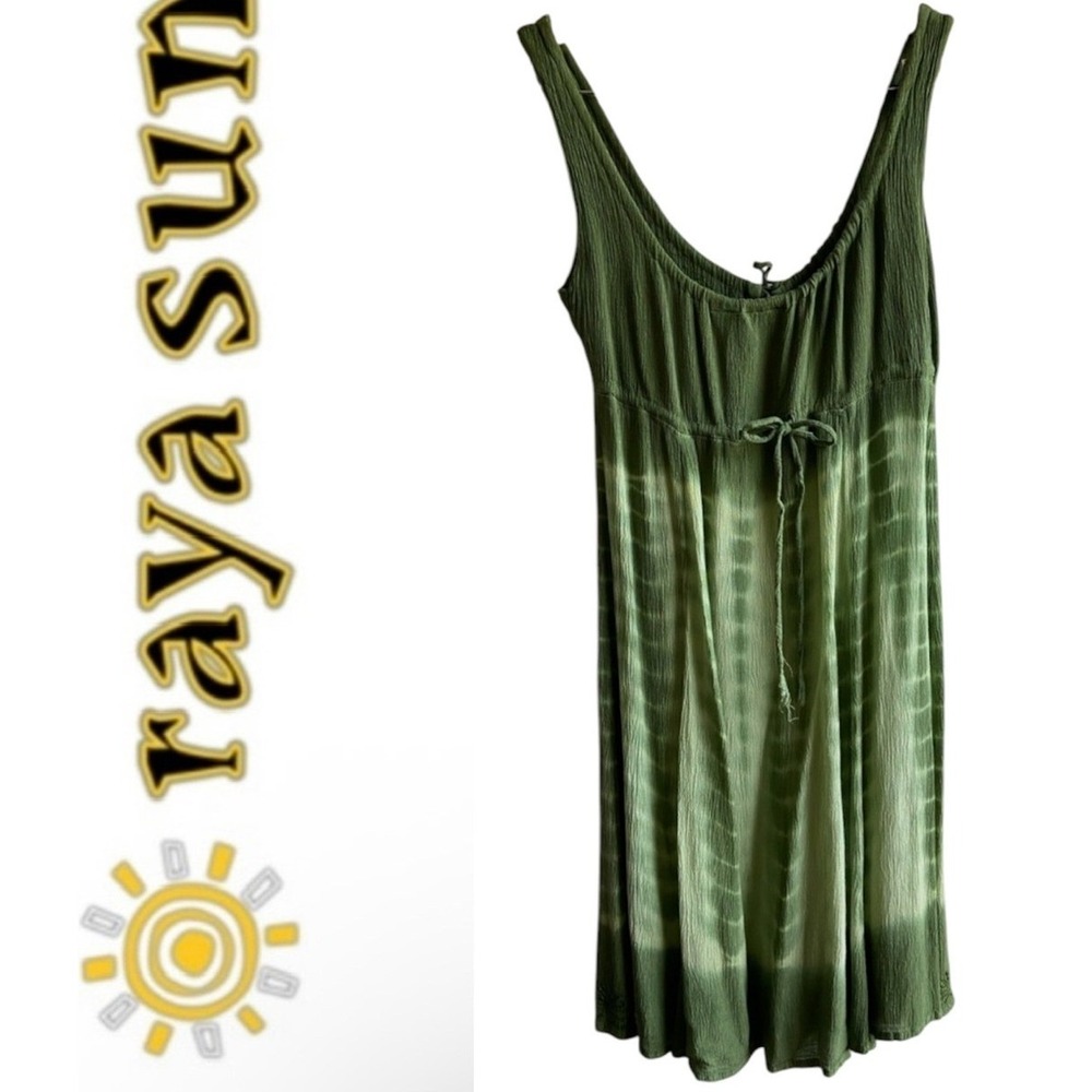 Raya Sun Tie Dye Boho Midi Dress Womens S Green Embroidered Trim Y2K Festival